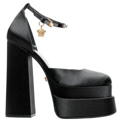 VERSACE Runway Aevitas 155 black satin gold crystal Medusa double platform EU41