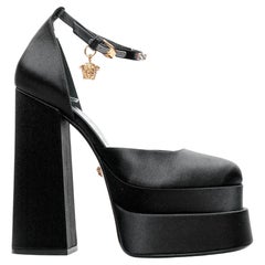 VERSACE Runway Aevitas 155 black satin gold crystal Medusa platform EU38.5