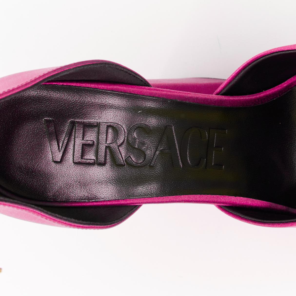 VERSACE Runway Aevitas 155 fuchsia pink satin gold crystal Medusa platform EU38 For Sale 5
