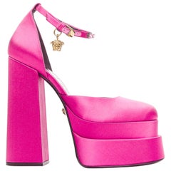 VERSACE Runway Aevitas 155 fuchsia pink satin gold crystal Medusa platform EU38