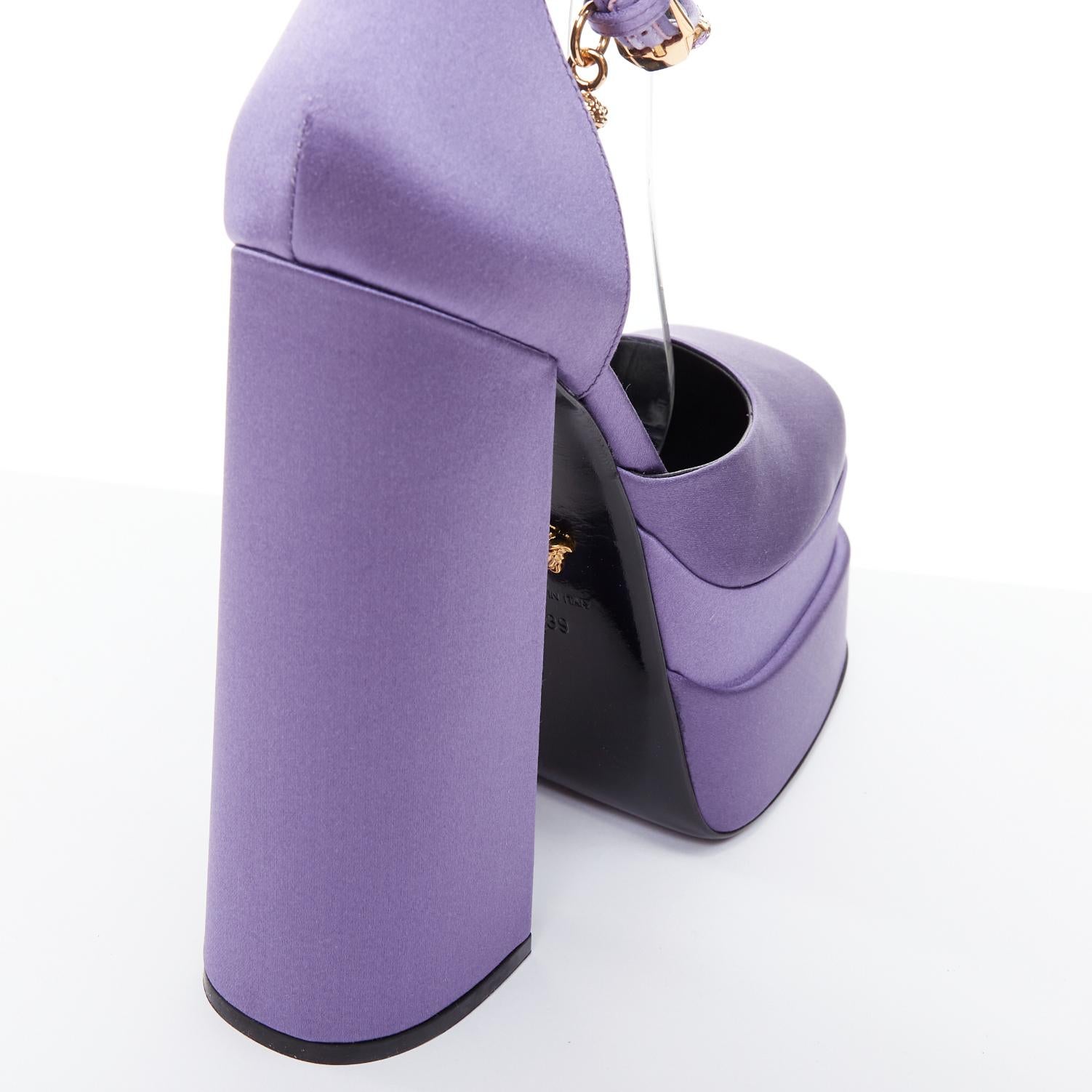 VERSACE Runway Aevitas 155 lilac purple satin gold crystal Medusa platform EU39 For Sale 5