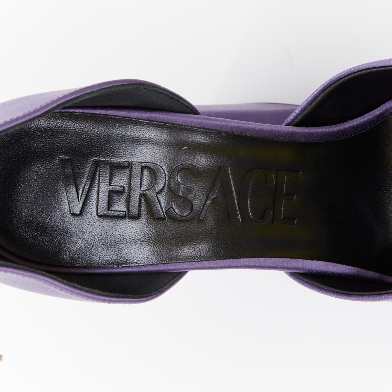 VERSACE Runway Aevitas 155 lilac purple satin gold crystal Medusa platform EU39 For Sale 6