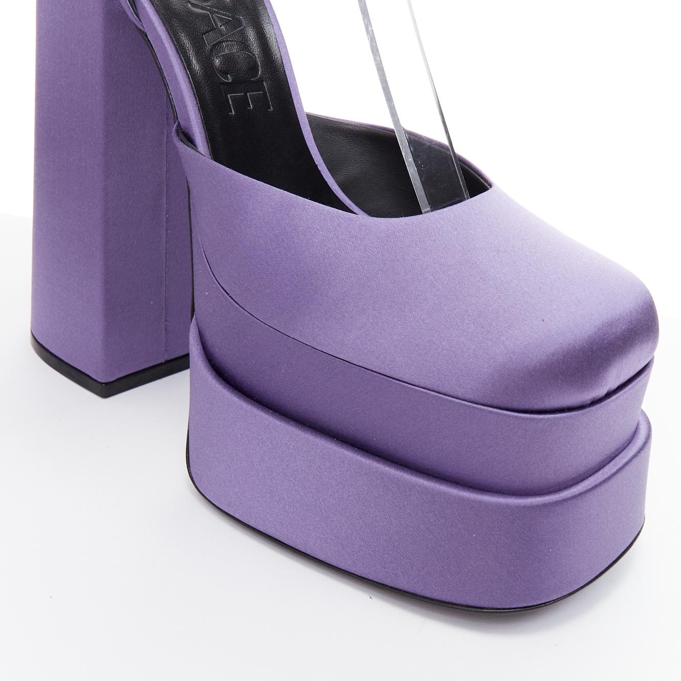 VERSACE Runway Aevitas 155 lilac purple satin gold crystal Medusa platform EU40 3
