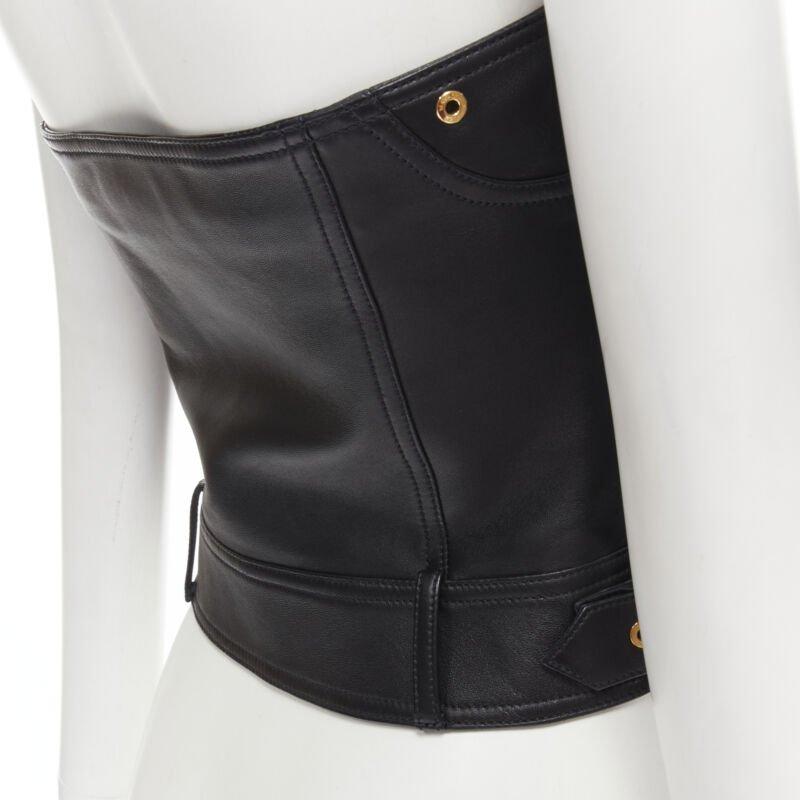 VERSACE Runway black leather gold-tone Medusa biker bustier top IT38 XS For Sale 5