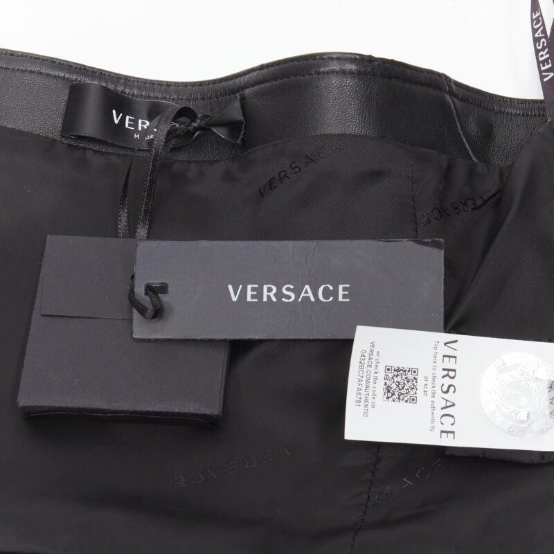 VERSACE Runway black leather gold-tone Medusa biker bustier top IT38 XS For Sale 6
