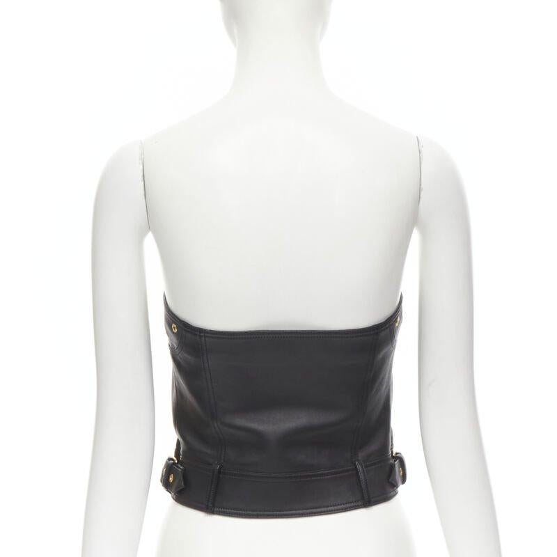 VERSACE Runway black leather gold-tone Medusa biker bustier top IT38 XS In New Condition For Sale In Hong Kong, NT