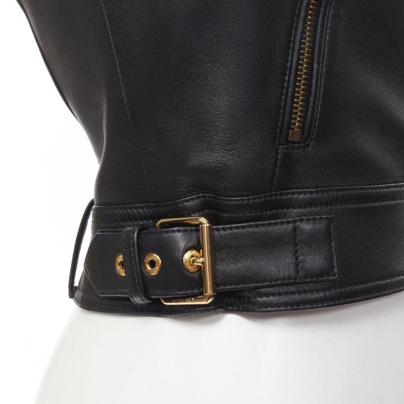 VERSACE Runway black leather gold-tone Medusa biker bustier top IT38 XS For Sale 4