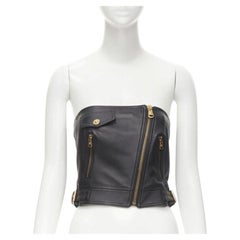 VERSACE Laufsteg Schwarzes Leder goldfarbenes Medusa Biker-Bustier-Top aus Leder IT38 XS