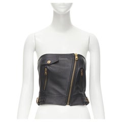 VERSACE Runway black leather gold-tone Medusa biker bustier top IT38 XS