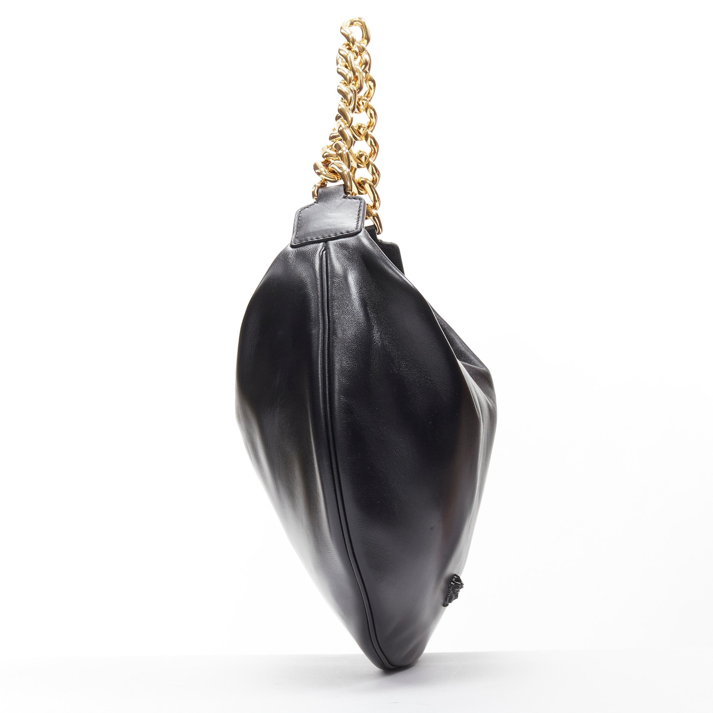 Black VERSACE Runway black medusa lamb leather gold tone chain hobo top handle bag For Sale
