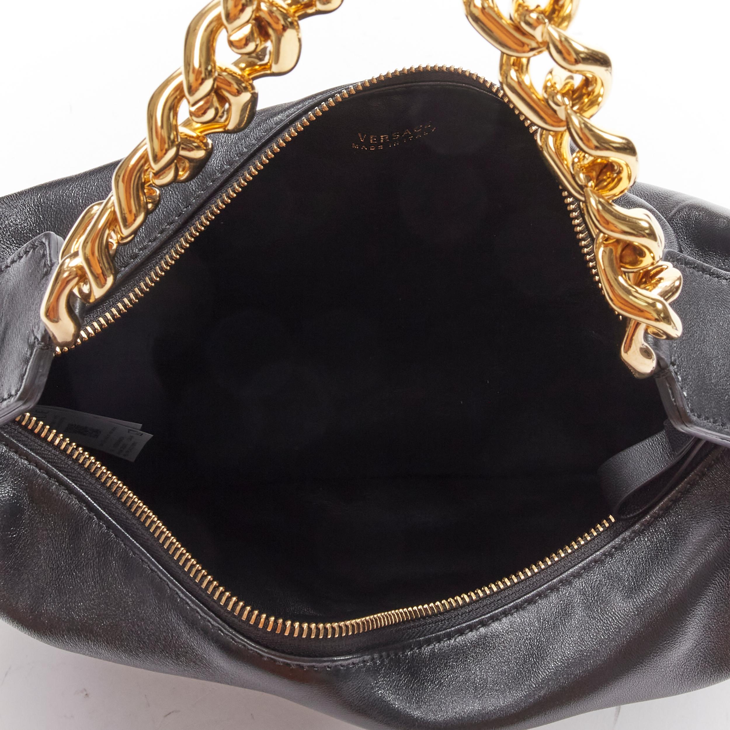 VERSACE Runway black medusa lamb leather gold tone chain hobo top handle bag For Sale 3
