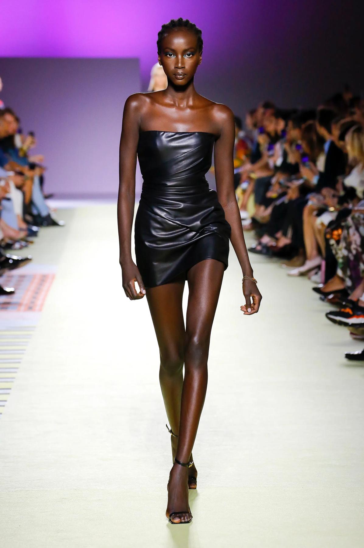 Versace Runway Black Strapless Draped Leather Mini Dress Size 38 In New Condition In Paradise Island, BS