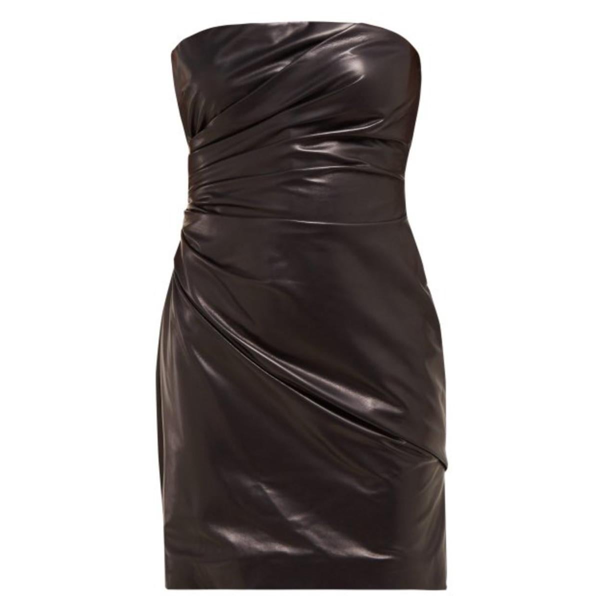 Versace Runway Black Strapless Draped Leather Mini Dress Size 38