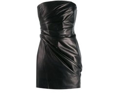 Versace Runway Black Strapless Draped Leather Mini Dress Size 40