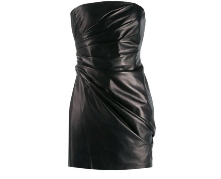 Versace Runway Black Strapless Draped Leather Mini Dress Size 40 at ...