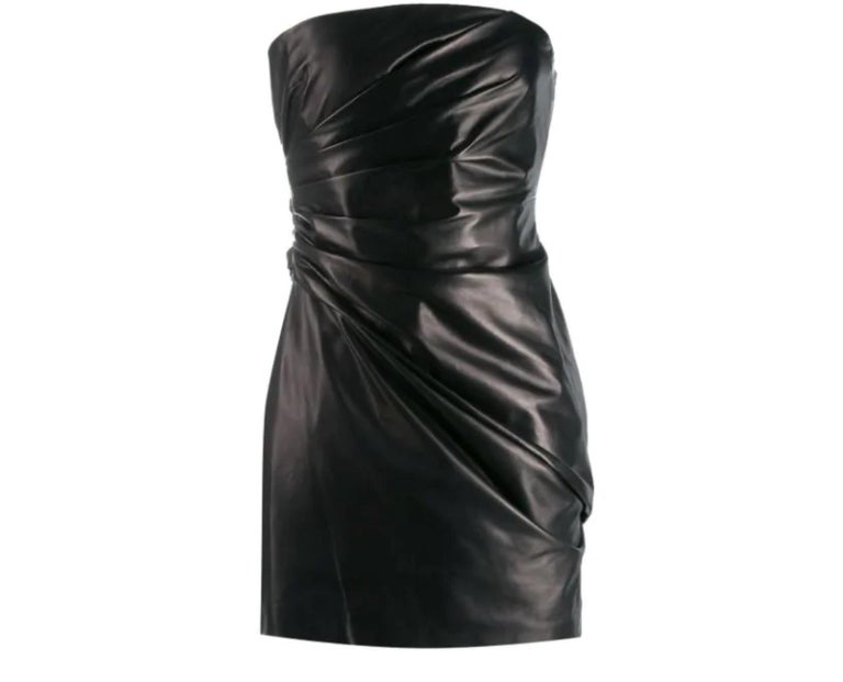 knee length dresses for ladies Gianni Versace Halter Leather Mini Dress