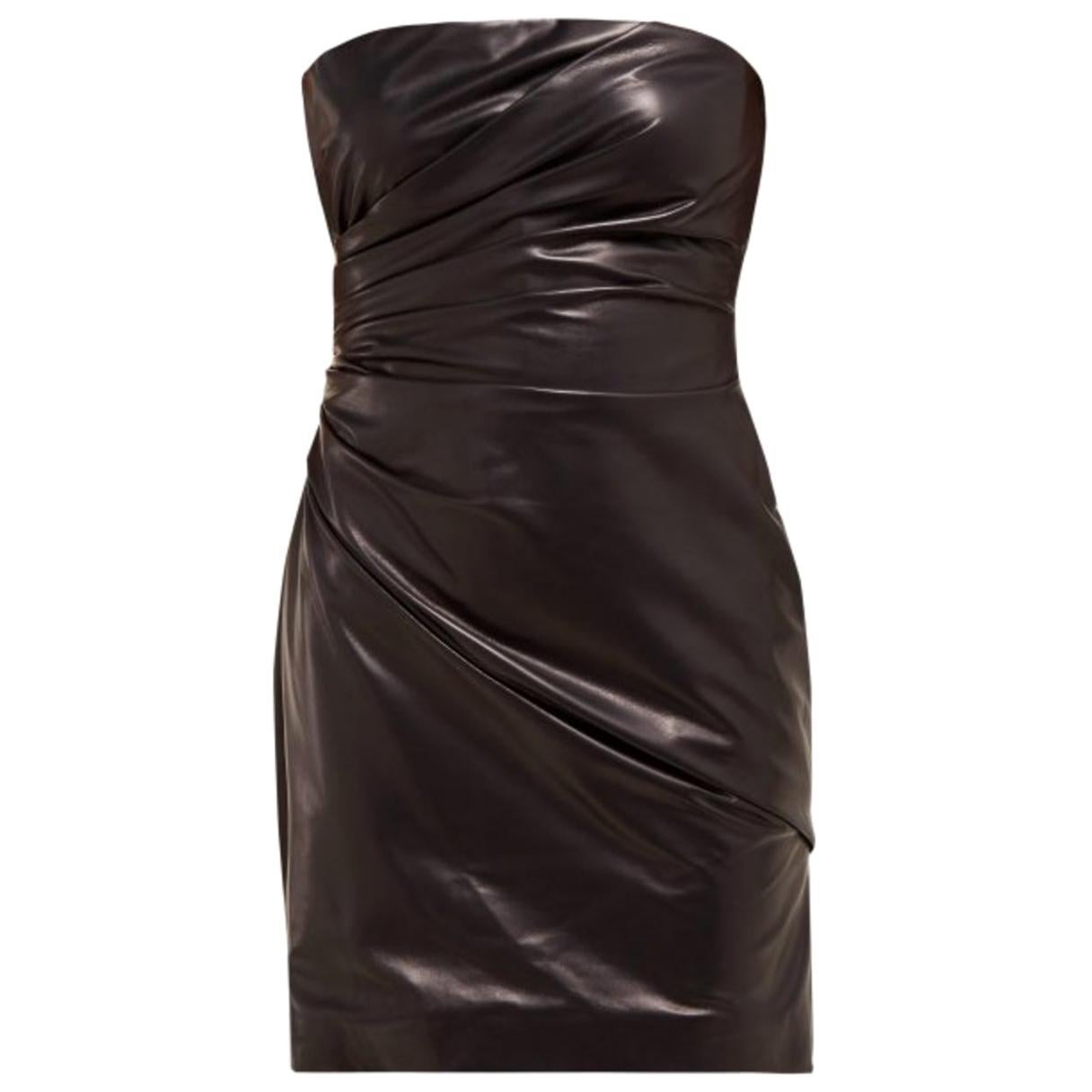 Versace Runway Black Strapless Draped Leather Mini Dress Size 40