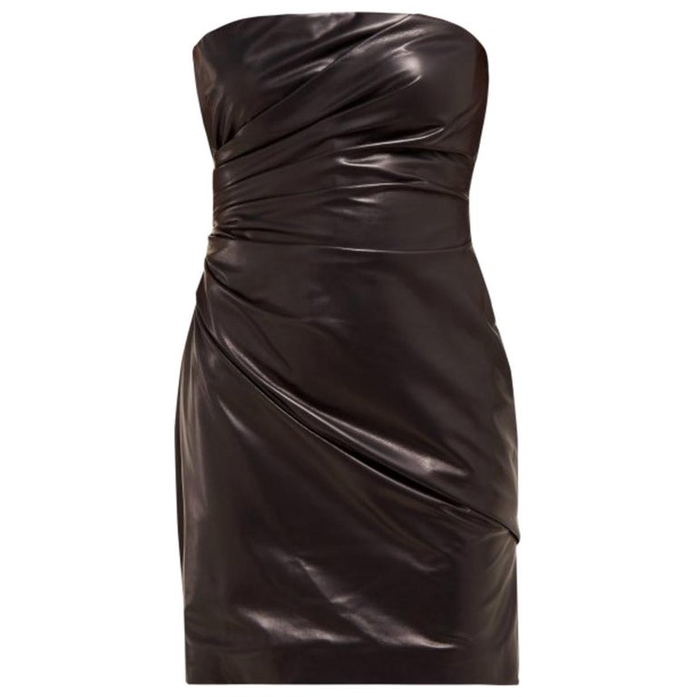 Versace Runway Black Strapless Draped Leather Mini Dress Size 40 at ...