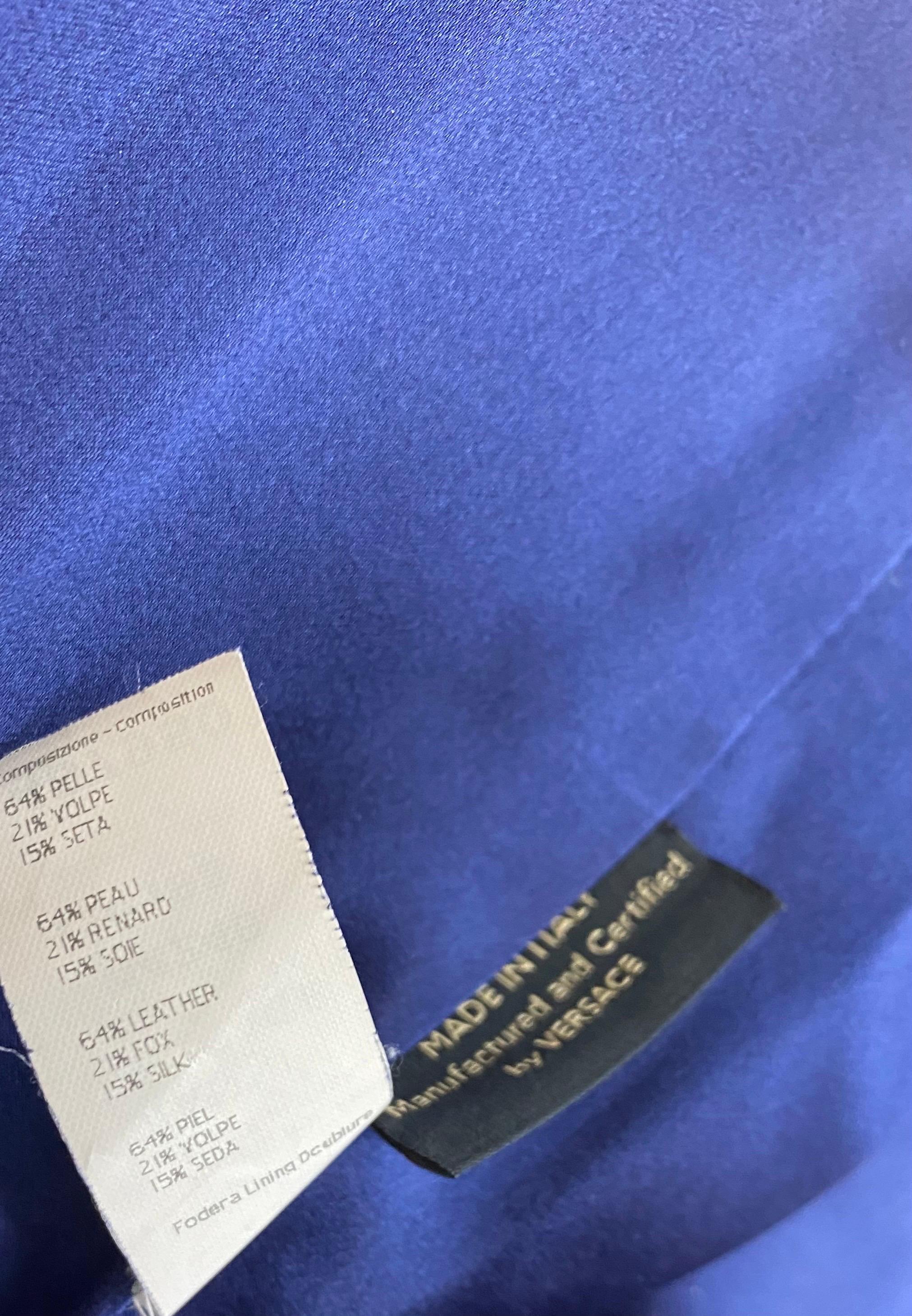 Versace Runway Blue Fox Fur Silk Coat Jacket with Belt Italian 40 For Sale 5