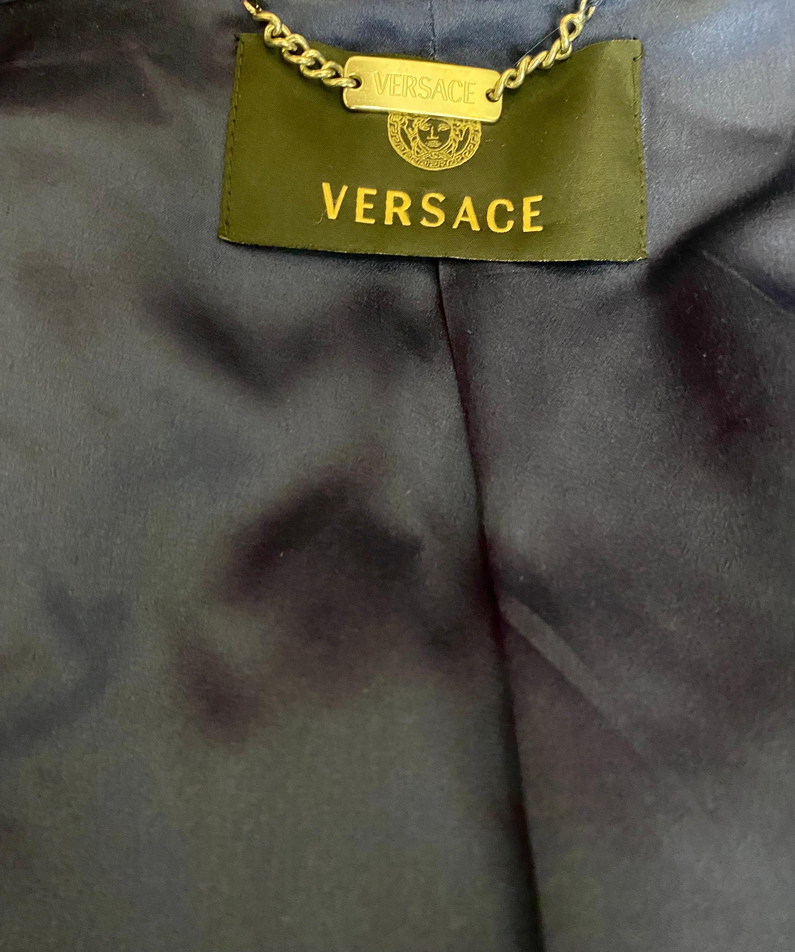 Versace Runway Blue Fox Fur Silk Coat Jacket with Belt Italian 40 For Sale 1