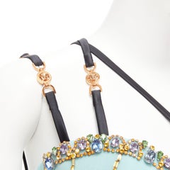 VERSACE Runway blue silk crystal rhinestone embellished fan bondage top IT40 S
