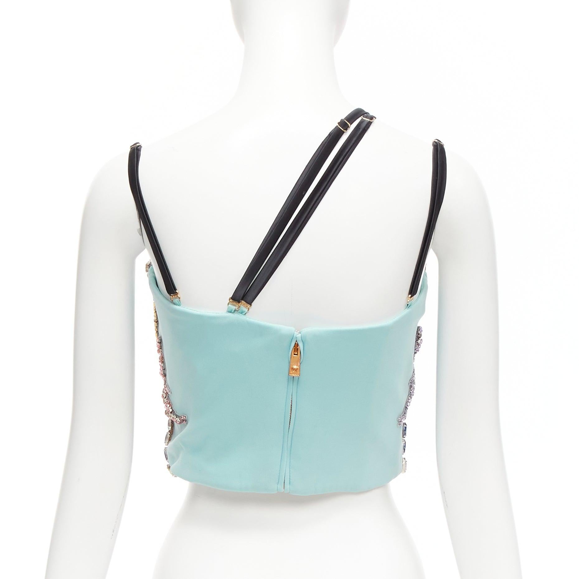 Women's VERSACE Runway blue silk crystal rhinestone embellished fan bondage top IT40 S For Sale
