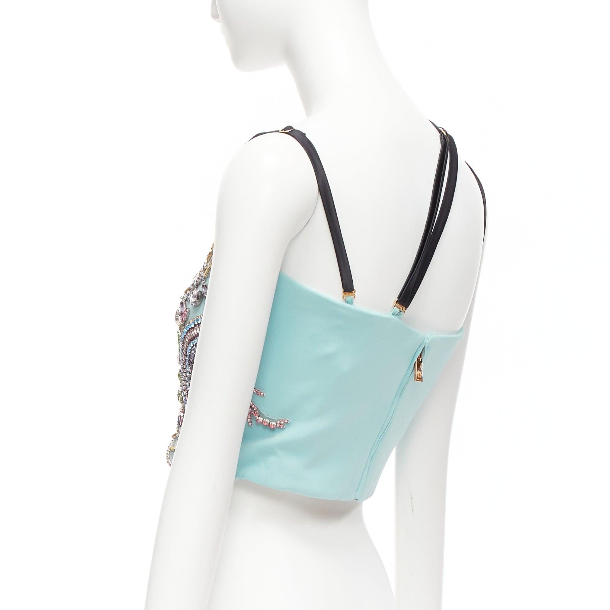 VERSACE Runway blue silk crystal rhinestone embellished fan bondage top IT40 S For Sale 1