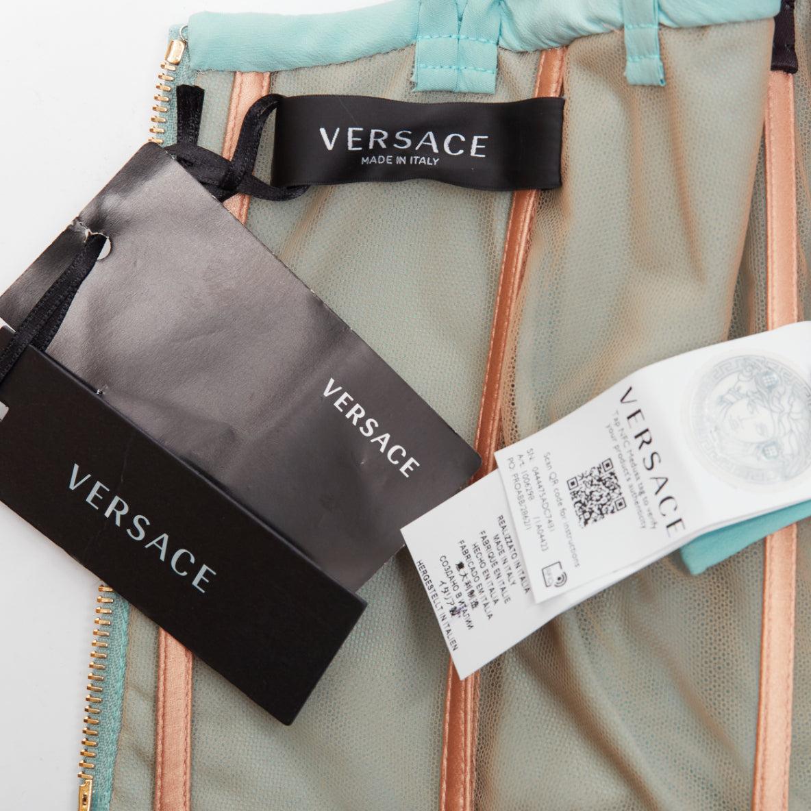 VERSACE Runway blue silk crystal rhinestone embellished fan bondage top IT40 S For Sale 3