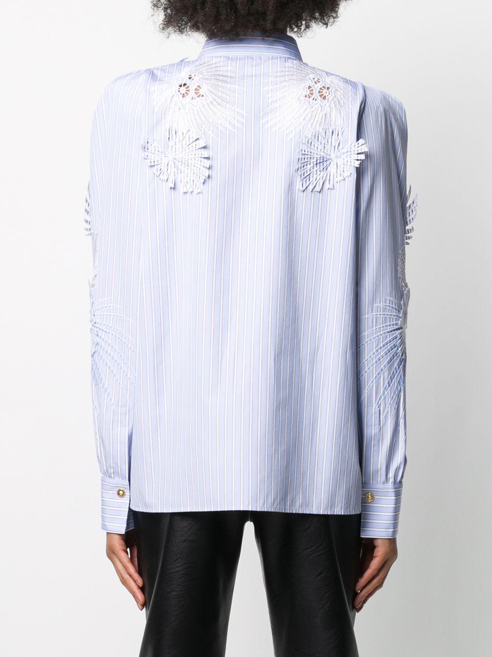 Versace Runway Blue Stripe Cotton Button Down Shirt Seen On Kendall Jenner SZ 38 For Sale 1