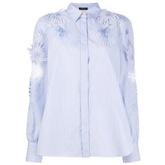Versace Runway Blue Stripe Cotton Button Down Shirt Seen sur Kendall Jenner SZ 38
