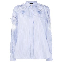 Versace Runway Blue Stripe Cotton Button Down Shirt Seen On Kendall Jenner SZ 38