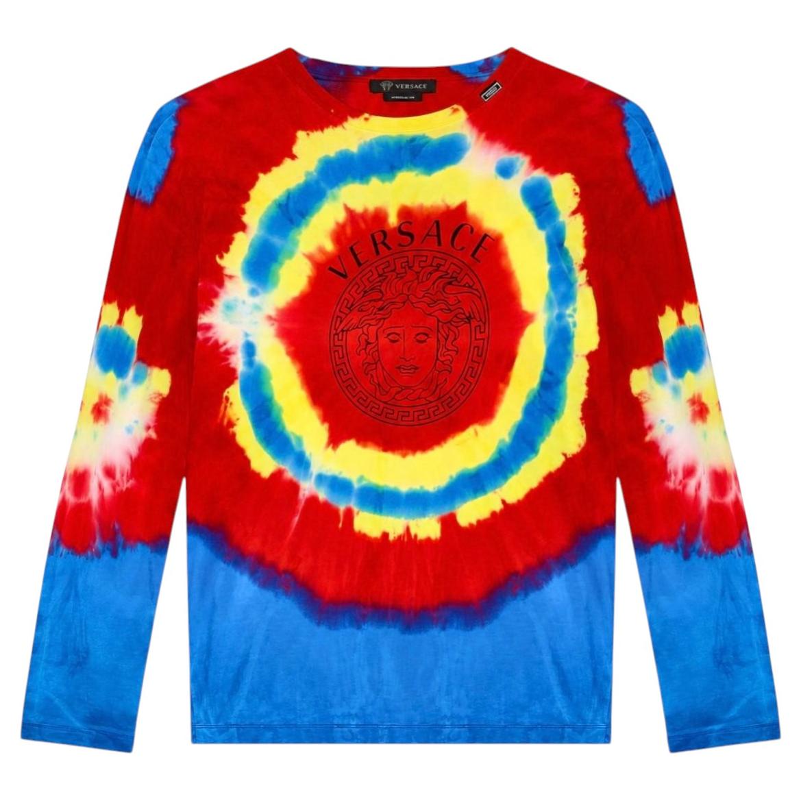 Versace Runway Collection Tie-Dye Medusa Long-Sleeve Cotton Top