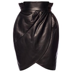 Versace Runway High-Waisted Black Leather Wrap Skirt Size 38