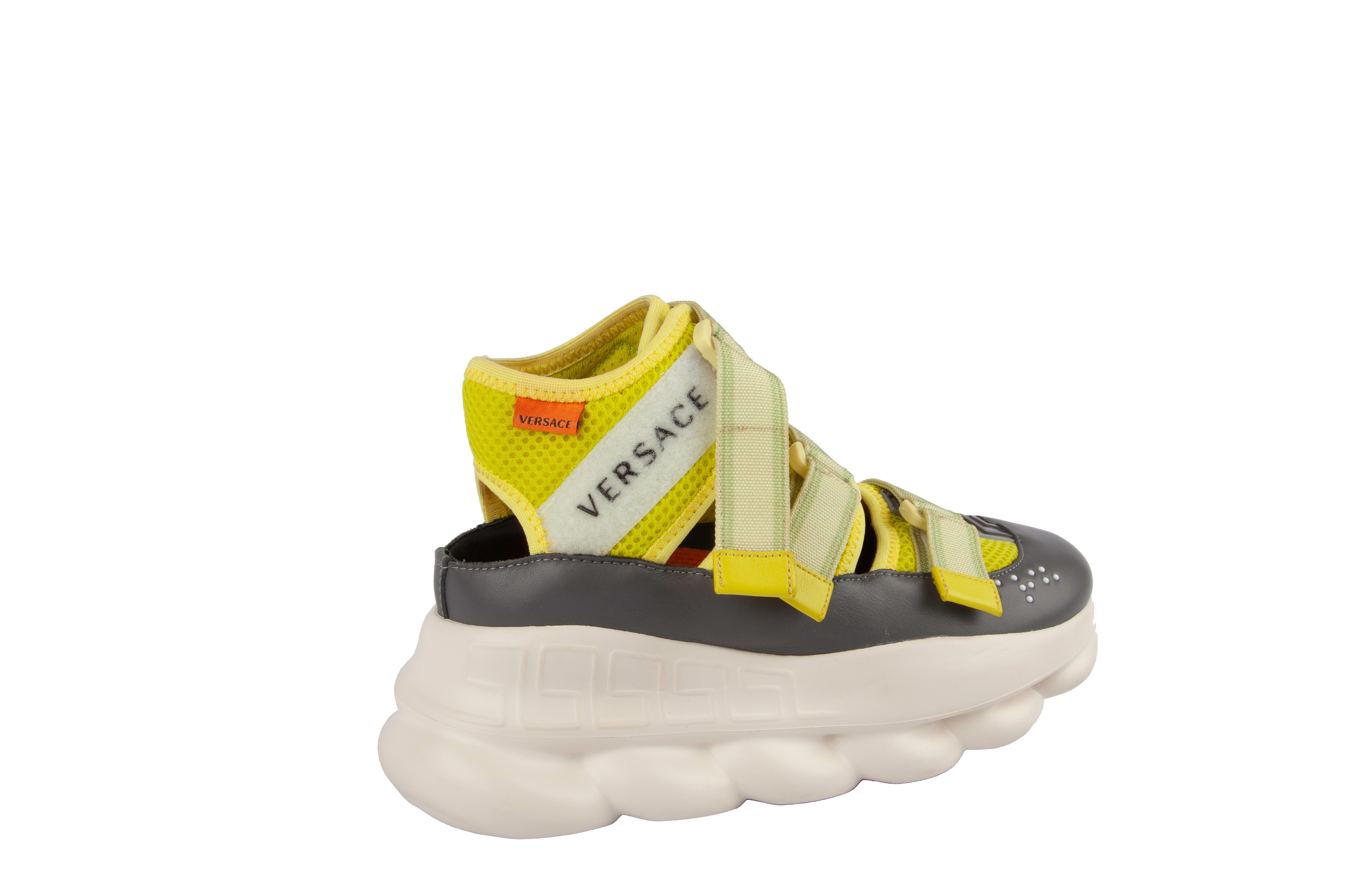 Versace Runway Lime Green Cut-Out Velcro Chain Reaction Sneakers Size 37 In New Condition In Paradise Island, BS