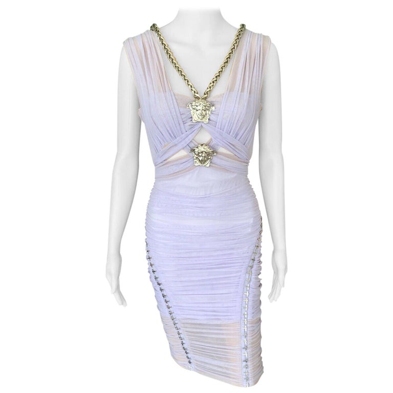 medusa embellished satin cocktail dress by versace Versace Medusa-Embellished Satin Cocktail Dress