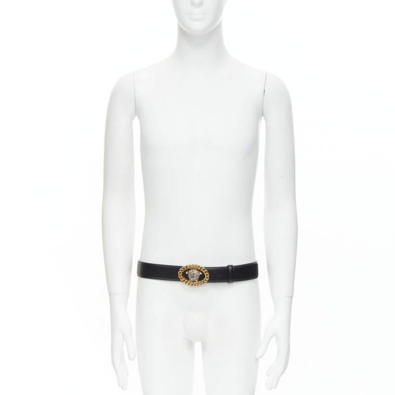 VERSACE Runway Medusa gold chain silver buckle black belt 100cm 38-42