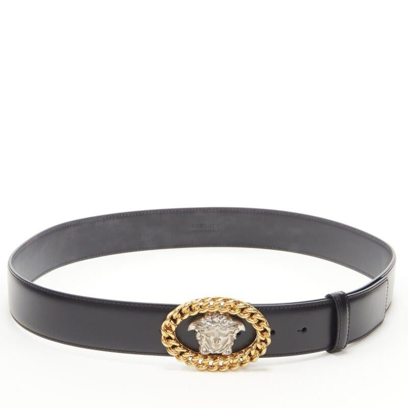 Black VERSACE Runway Medusa gold chain silver buckle black belt 100cm 38-42