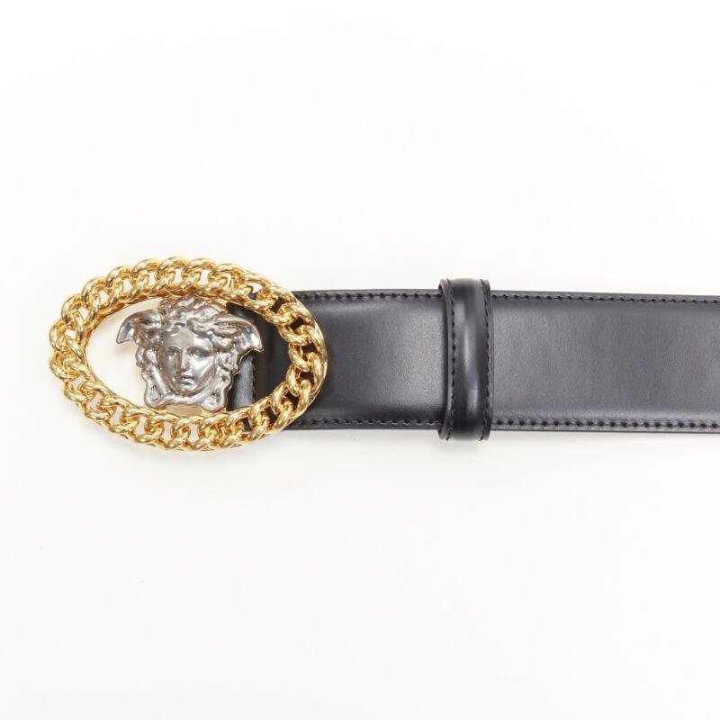 Men's VERSACE Runway Medusa gold chain silver buckle black belt 100cm 38-42