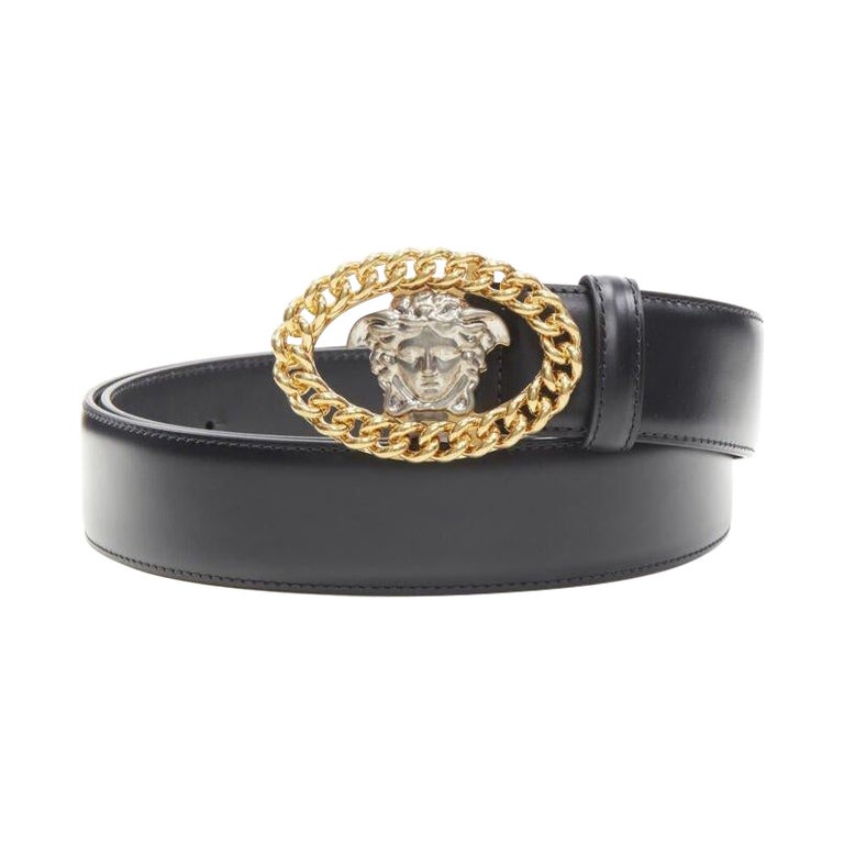 Versace Medusa Chain Buckle Belt in Black Leather Versace Medusa Buckle Leather Belt | Saks Fifth Avenue main image 3