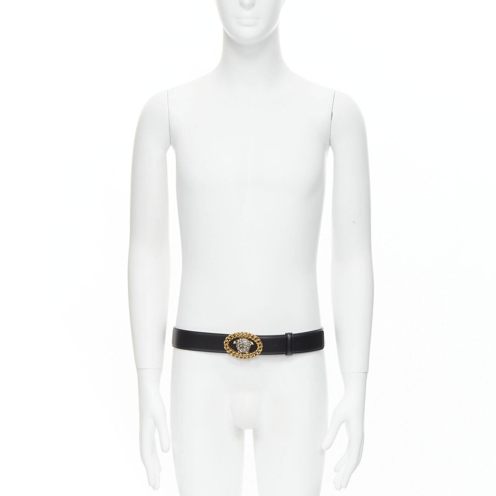 VERSACE Runway Medusa gold chain silver buckle leather belt 100cm 38-42