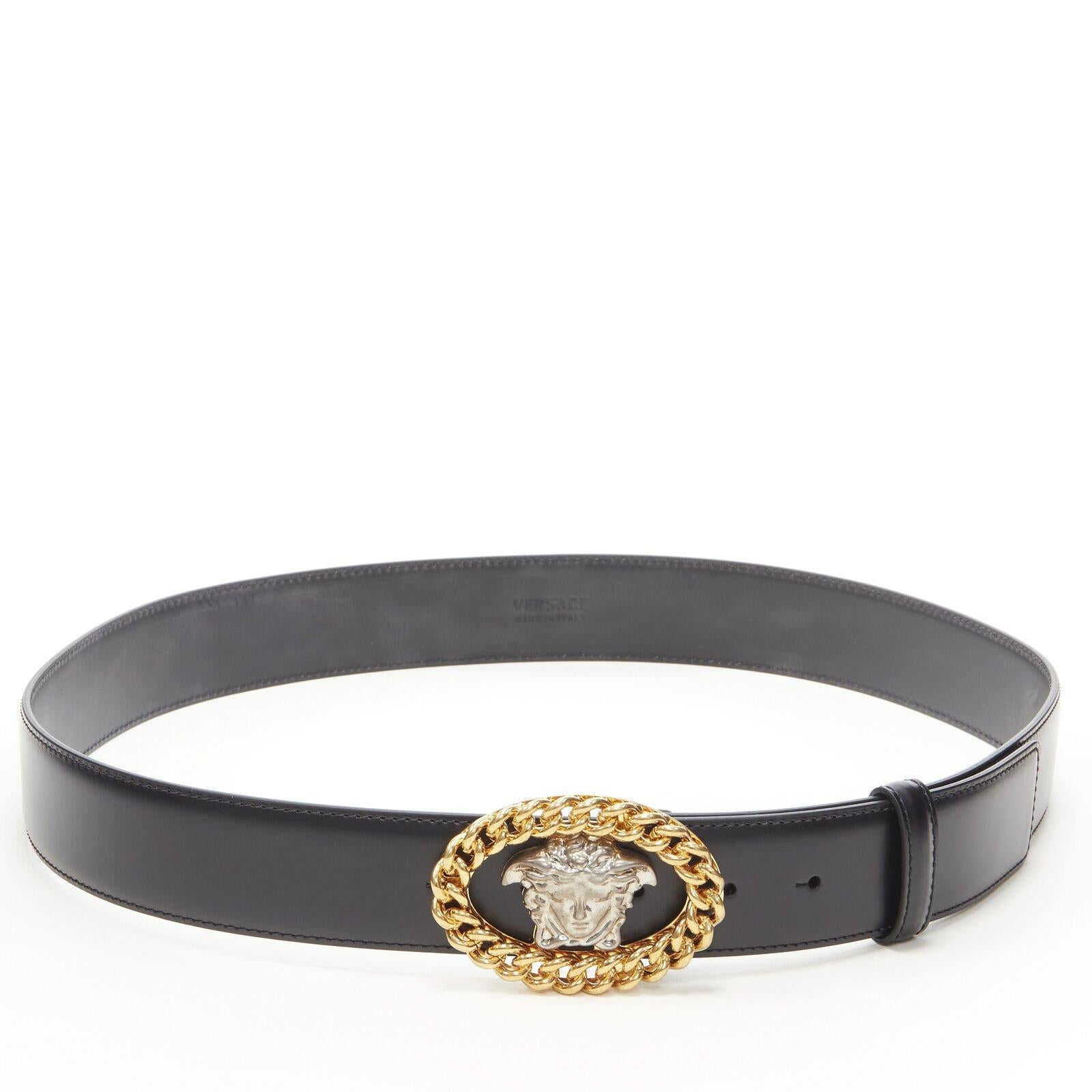 Gray VERSACE Runway Medusa gold chain silver buckle leather belt 100cm 38-42