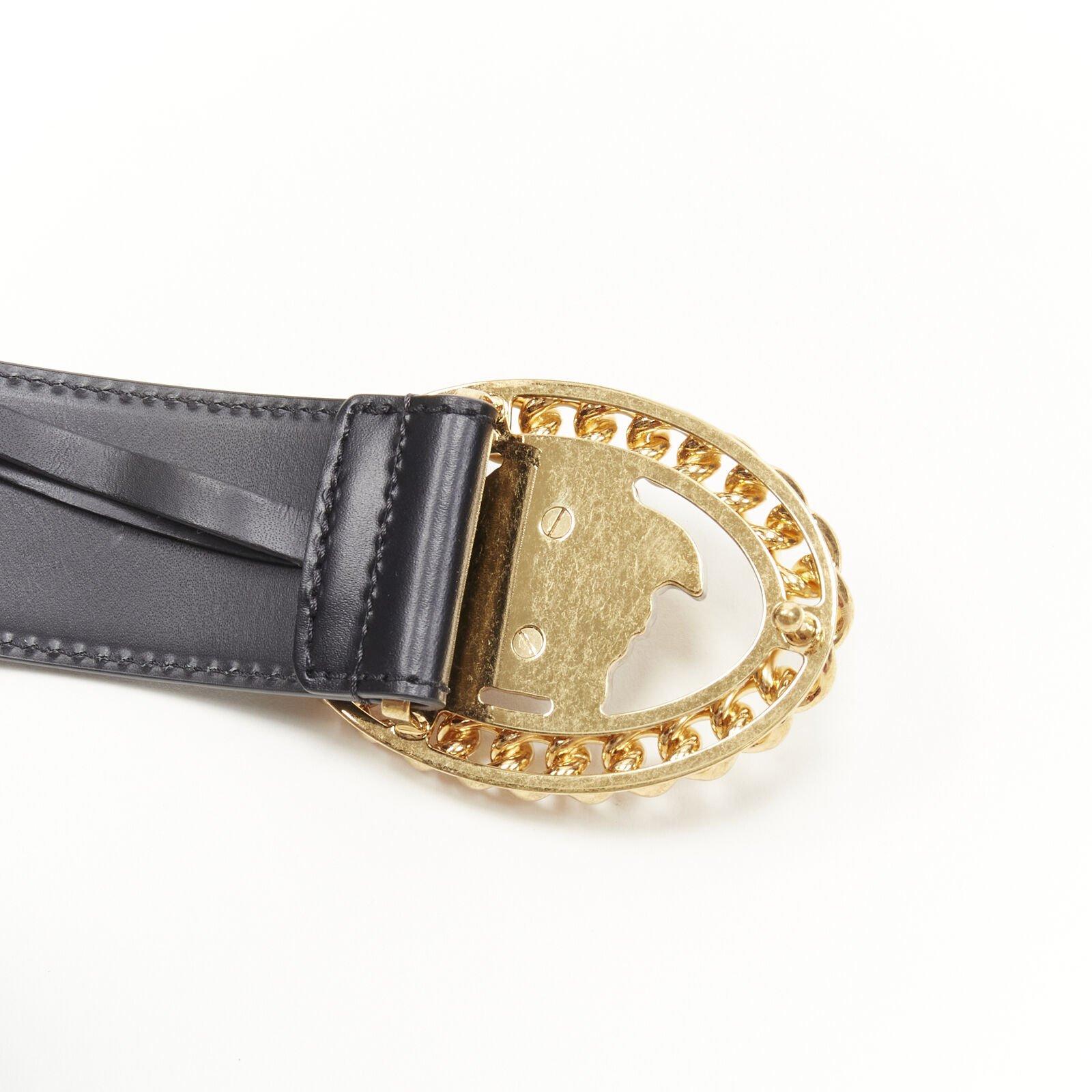 VERSACE Runway Medusa chaîne dorée boucle argentée ceinture en cuir 100cm 38-42