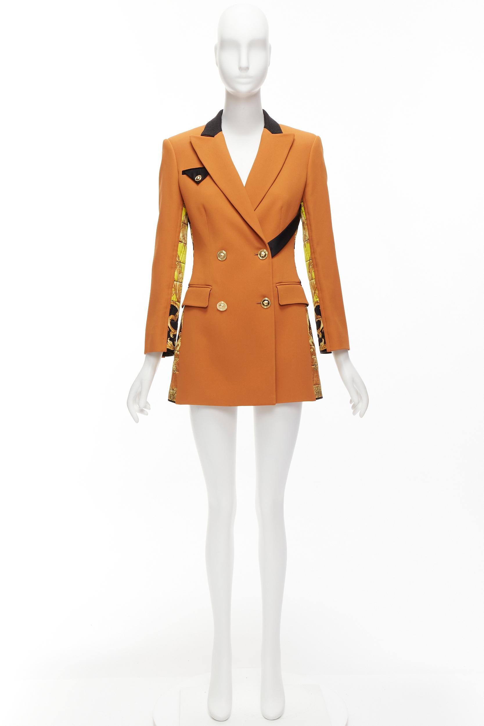 VERSACE Runway orange gold medusa quilted baroque print blazer jacket IT38 XS For Sale 6