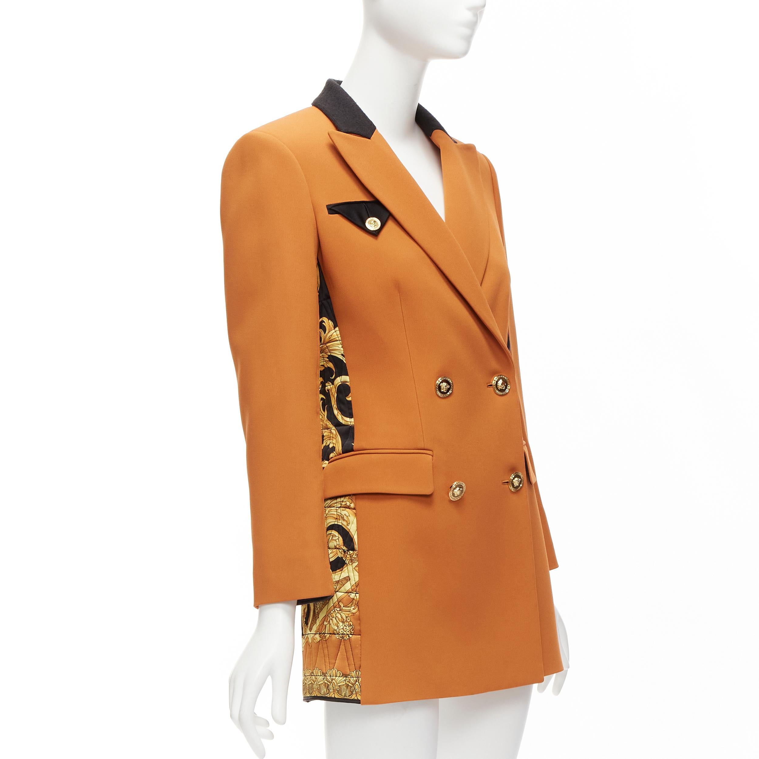 Women's VERSACE Runway orange gold medusa quilted baroque print blazer jacket IT38 XS For Sale