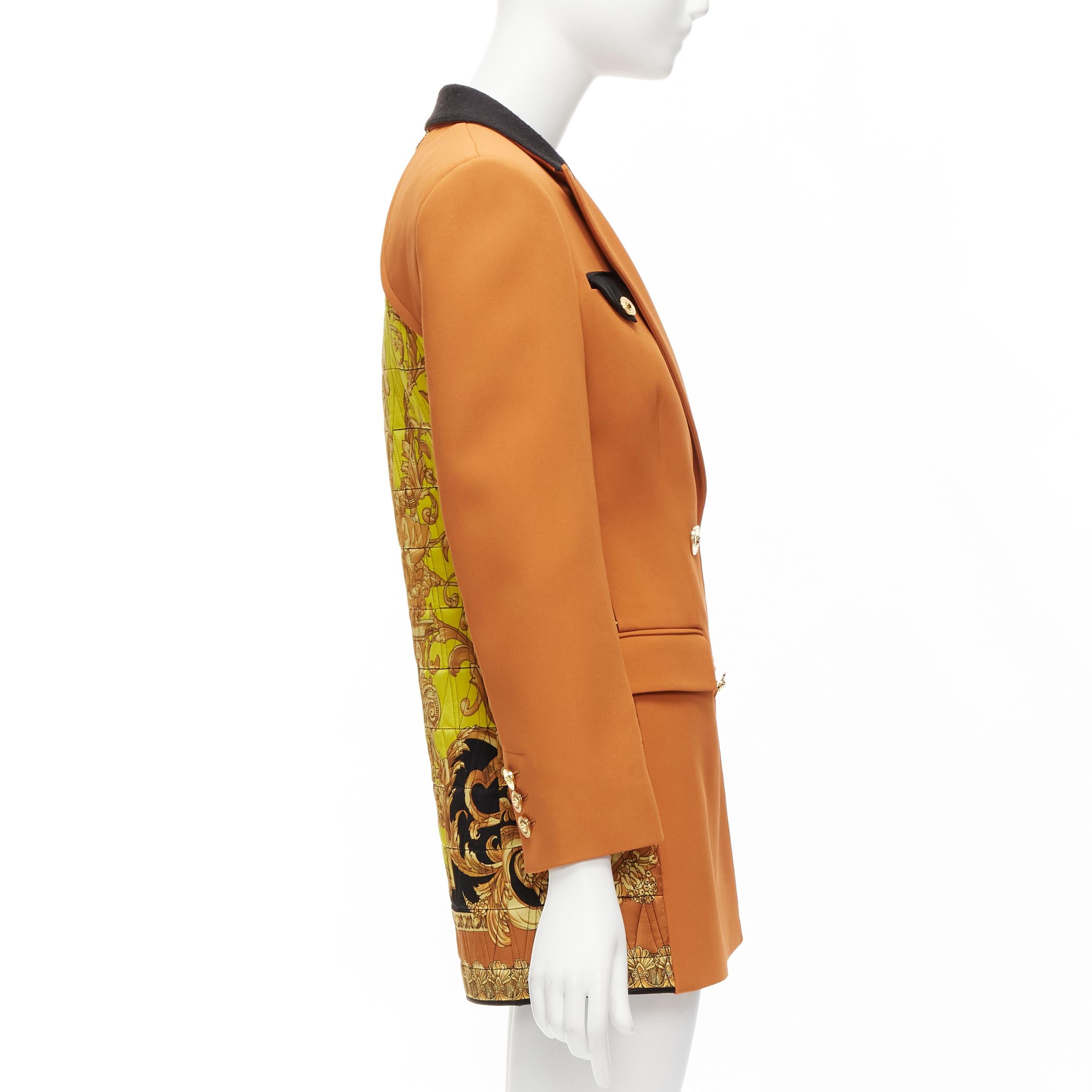 VERSACE Runway orange gold medusa quilted baroque print blazer jacket IT38 XS For Sale 1