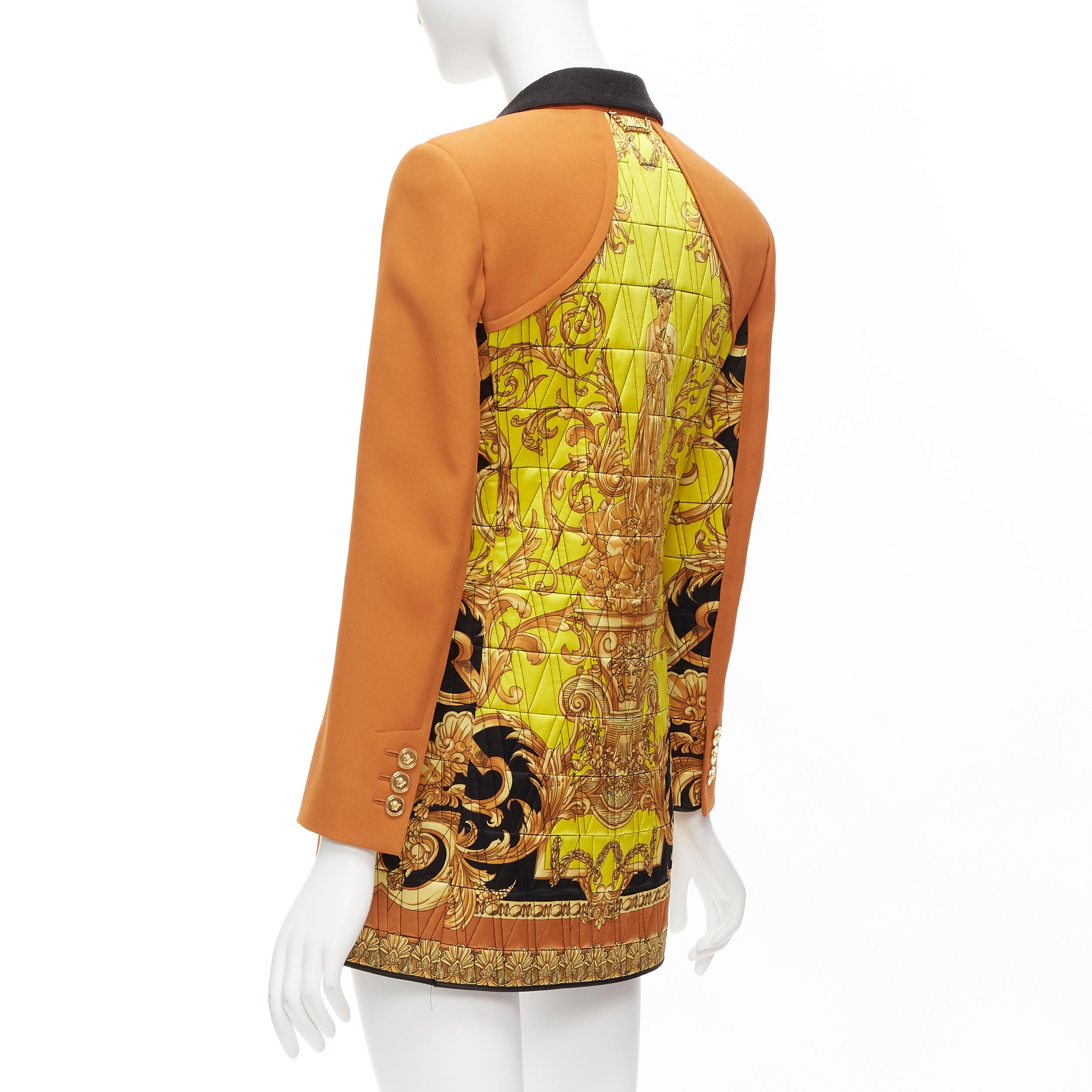 VERSACE Runway orange gold medusa quilted baroque print blazer jacket IT38 XS For Sale 2