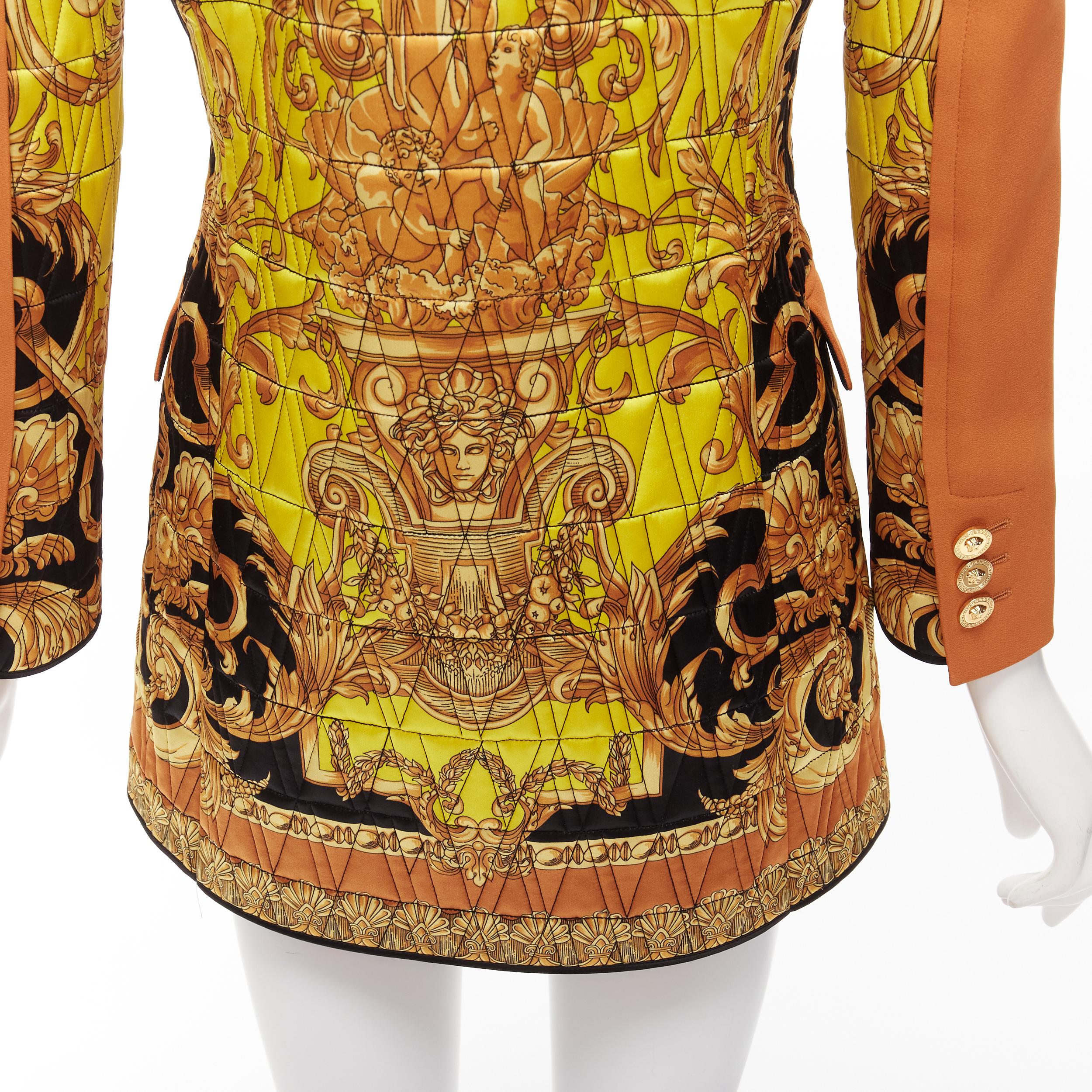 VERSACE Runway orange gold medusa quilted baroque print blazer jacket IT38 XS For Sale 4