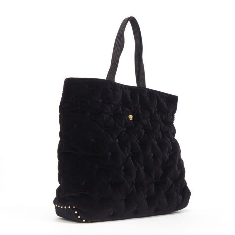 VERSACE Runway Pillow Talk black velvet quilted foldover clutch tote bag In New Condition For Sale In Hong Kong, NT