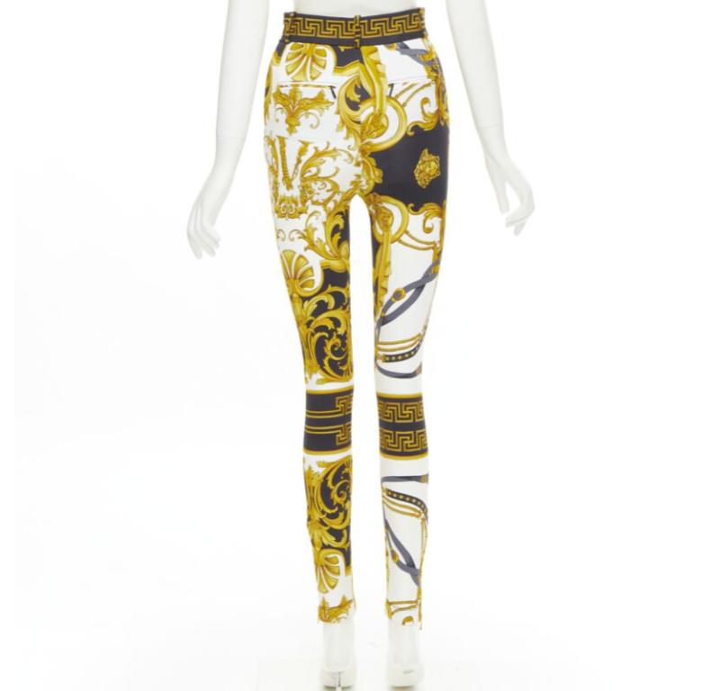VERSACE Runway Rodeo Barocco black gold harness legging pants IT36 XXS In Excellent Condition For Sale In Hong Kong, NT