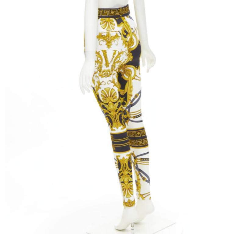 Women's VERSACE Runway Rodeo Barocco black gold harness legging pants IT36 XXS For Sale